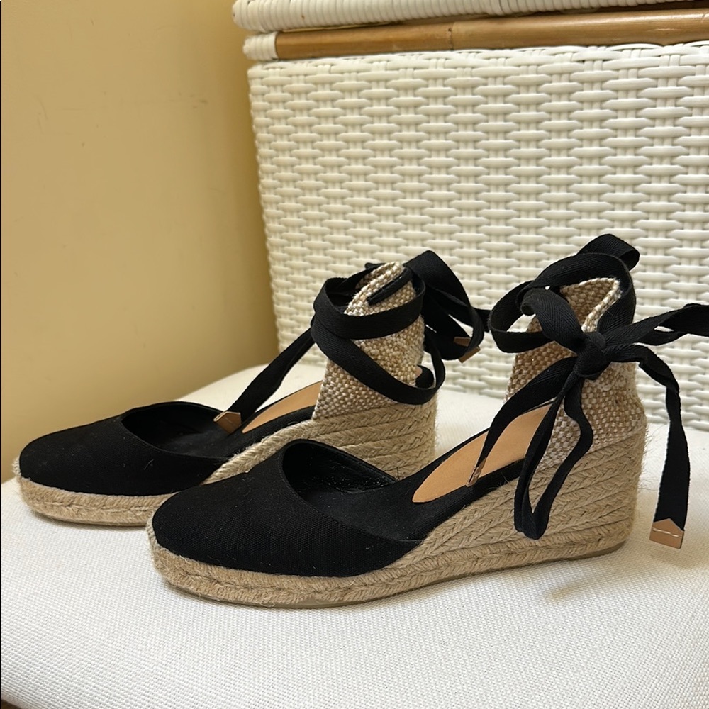 Castaner Black and Tan Espadrille Wedges sz 39
